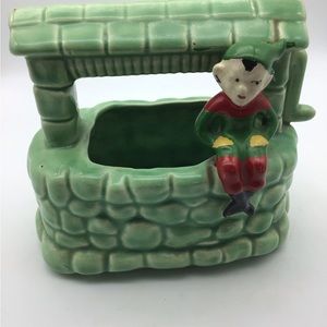 Green Ceramic Well Planter with Elf Accent